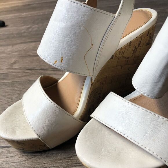 2/$20 Apt 9 White Wedge Cork Heel Strappy Heels Sandal - Picture 7 of 7